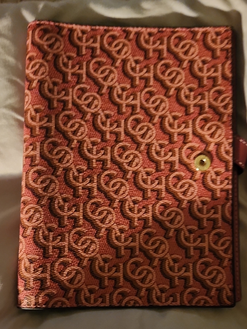 Coach Monogram Leather Notebook Cover in Pink and Tan
